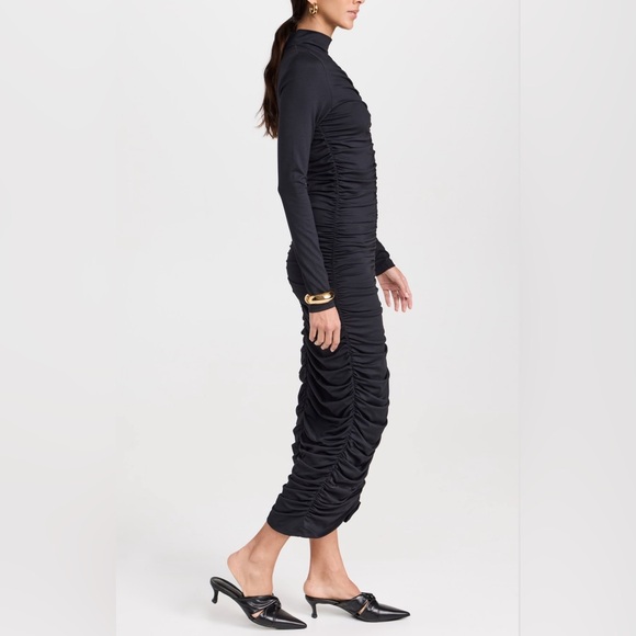 Susana Monaco BLACK Mock neck Gathered Ruched Long Sleeve Dress Small. - Picture 7 of 14